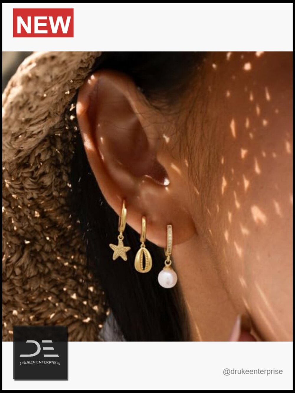 Gold Plated Dangle Earrings Pearl Shell Starfish Huggie Stack - Picture 2 of 7